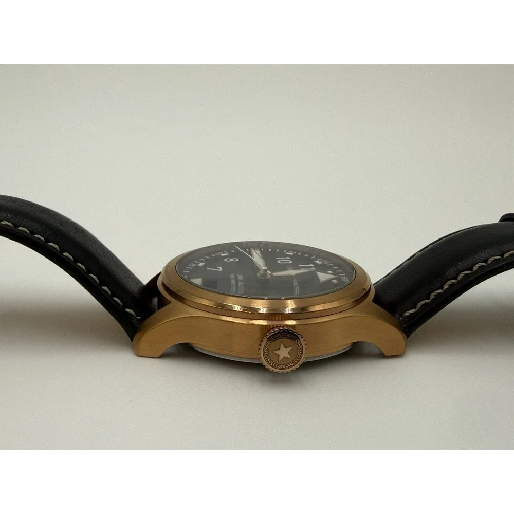 Jack Mason JM-A101 Aviator Pilot Watch Bronze Tone Black Leather 100M